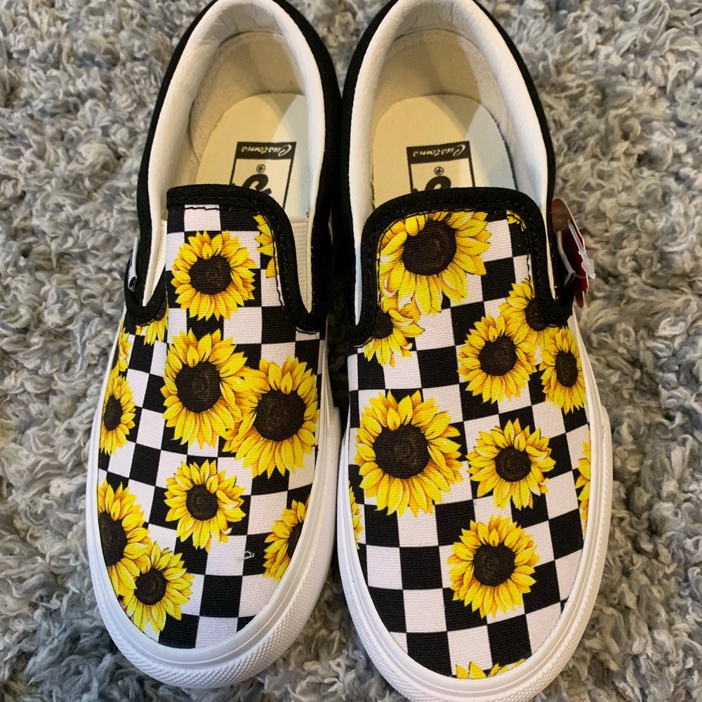 vans sunflower checkered slip ons